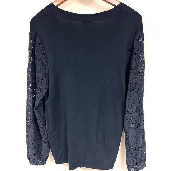 Talbots v neck sweater with lace sleeves.  Size L - Picture 5 of 8
